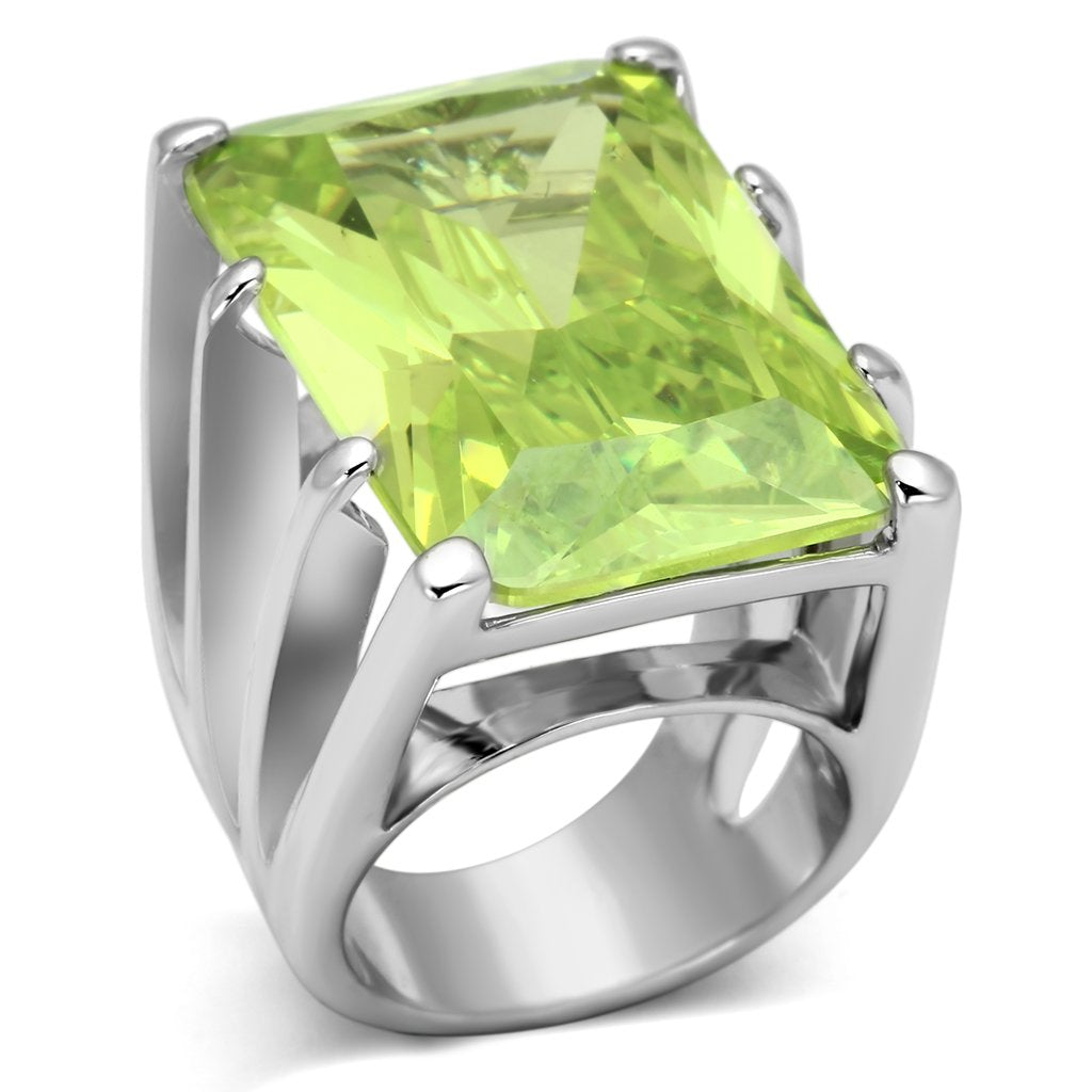 LOA854 - Rhodium Brass Ring with AAA Grade CZ  in Apple Green color-0