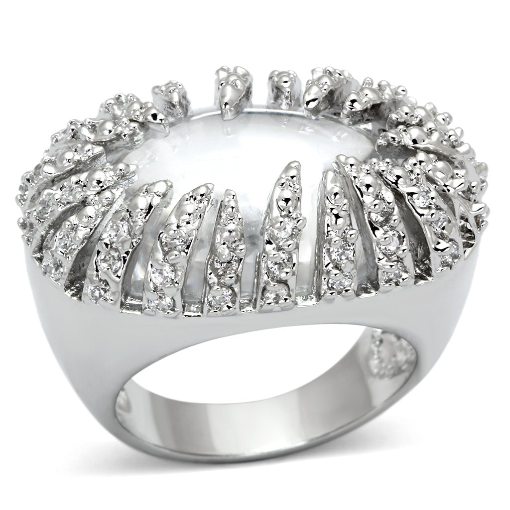 LOA858 - Rhodium Brass Ring with AAA Grade CZ  in Clear-0