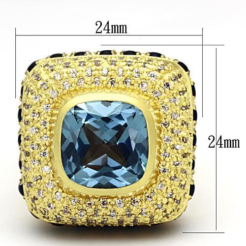 LOA860 - Matte Gold Brass Ring with Synthetic Spinel in London Blue-1