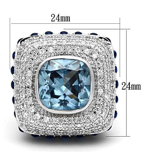 LOA861 - Rhodium Brass Ring with Synthetic Spinel in London Blue-1