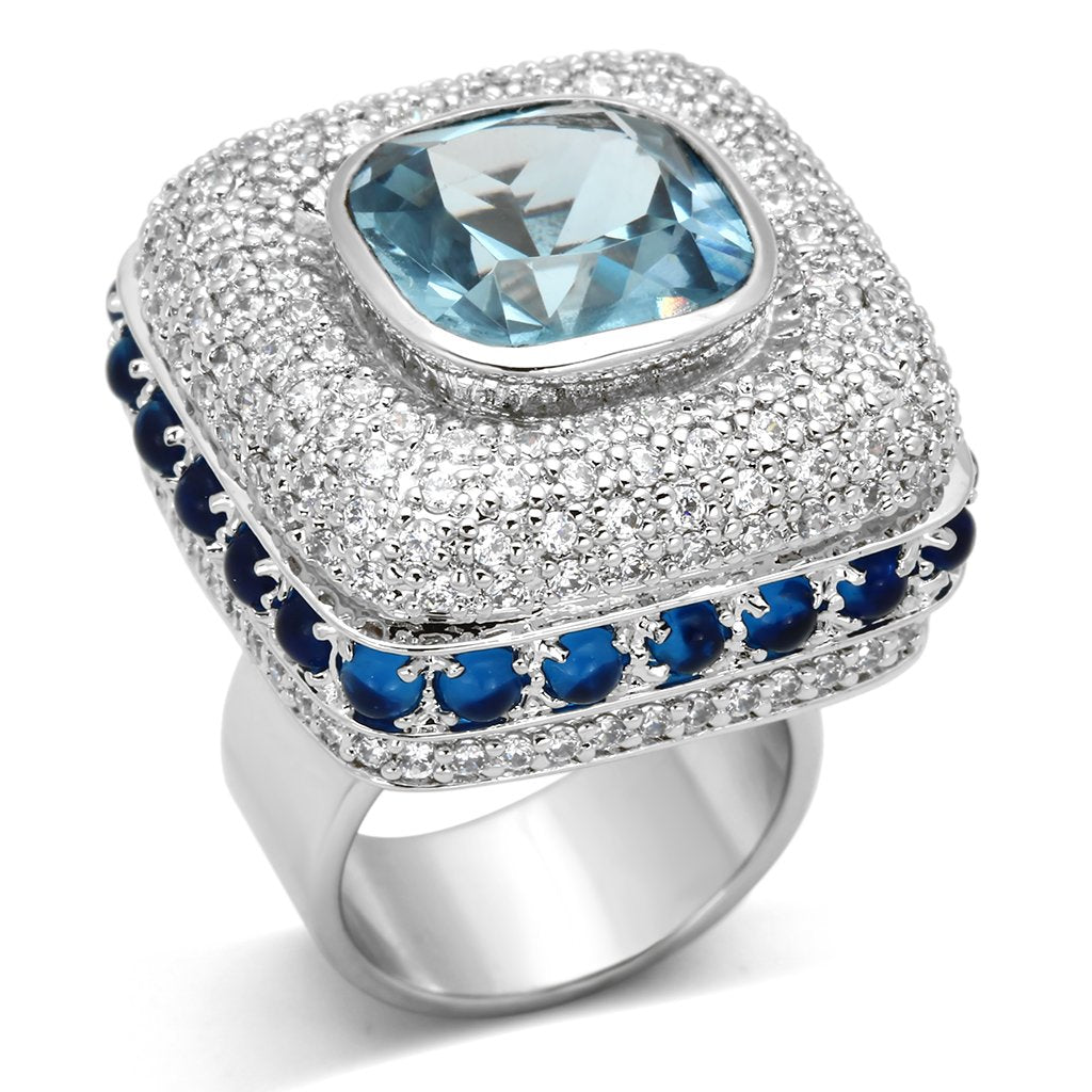 LOA861 - Rhodium Brass Ring with Synthetic Spinel in London Blue-0