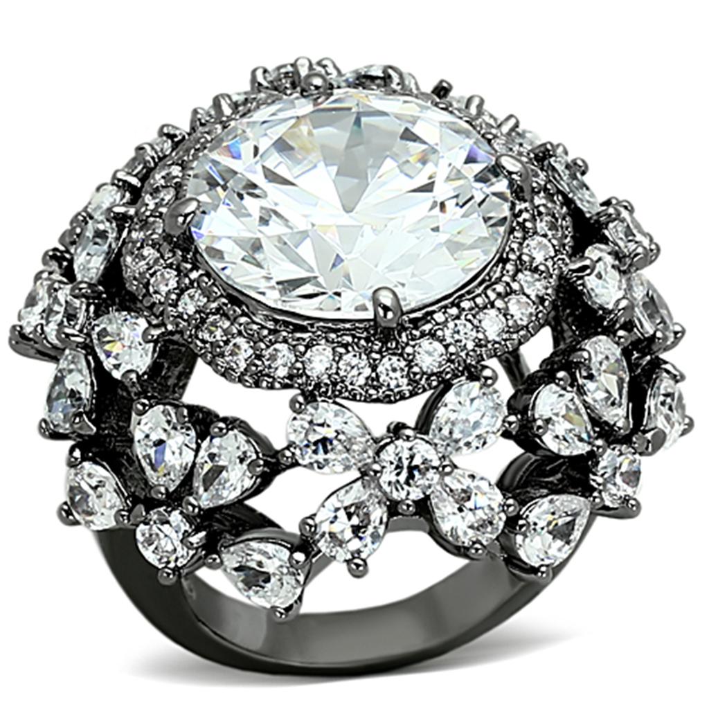 LOA874 - Ruthenium Brass Ring with AAA Grade CZ  in Clear-0
