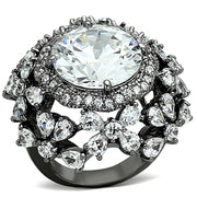 LOA874 - Ruthenium Brass Ring with AAA Grade CZ  in Clear-0