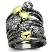 LOA875 - Gold+Ruthenium Brass Ring with AAA Grade CZ  in Clear-0