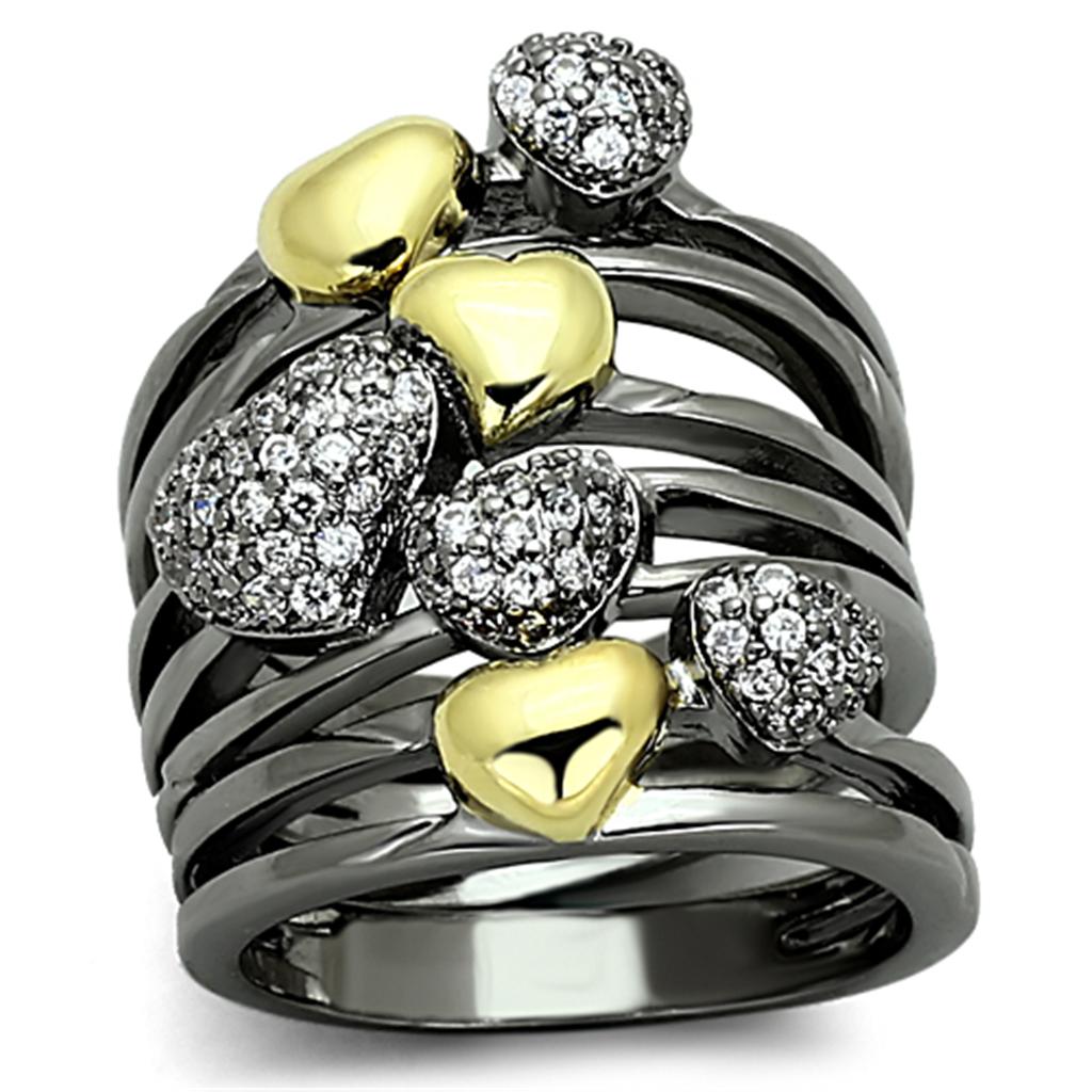 LOA875 - Gold+Ruthenium Brass Ring with AAA Grade CZ  in Clear-0