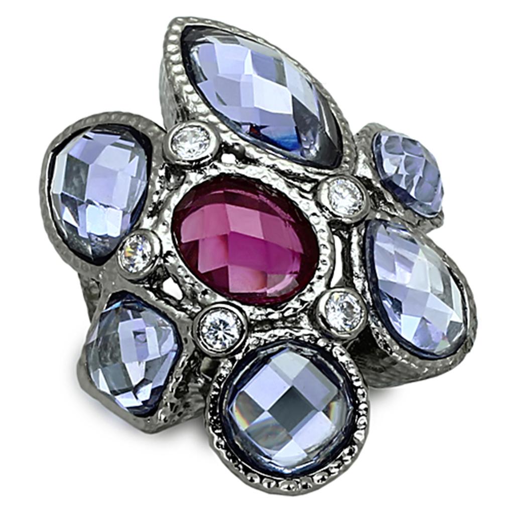 LOA876 - Ruthenium Brass Ring with AAA Grade CZ  in Multi Color-0