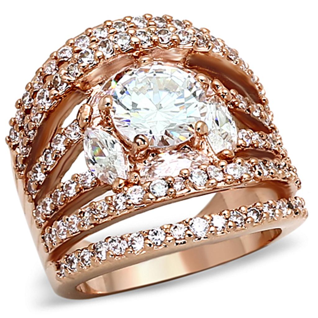 LOA879 - Rose Gold Brass Ring with AAA Grade CZ  in Clear-0