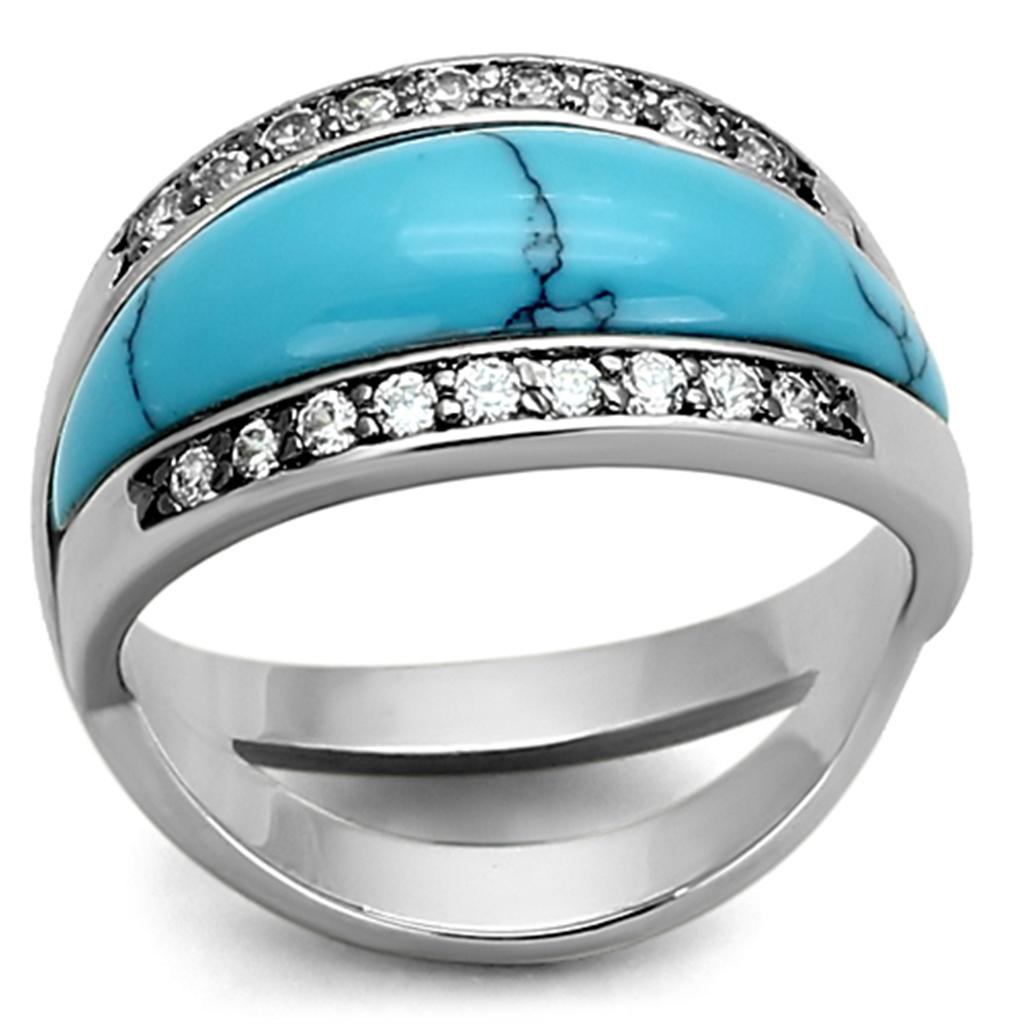 LOA882 - Rhodium Brass Ring with Synthetic Turquoise in Sea Blue-0