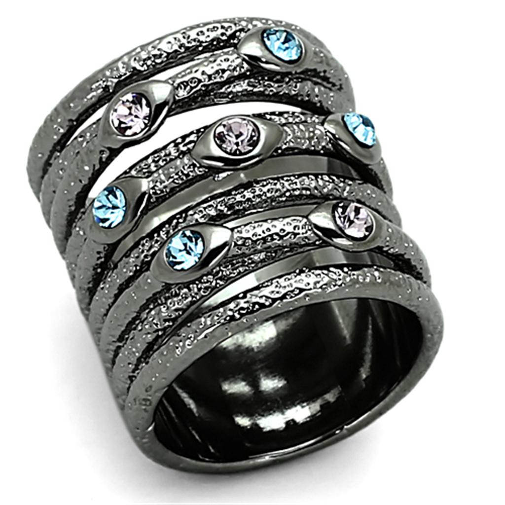 LOA883 - Ruthenium Brass Ring with Top Grade Crystal  in Multi Color-0