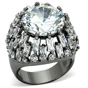 LOA885 - Ruthenium Brass Ring with AAA Grade CZ  in Clear-0