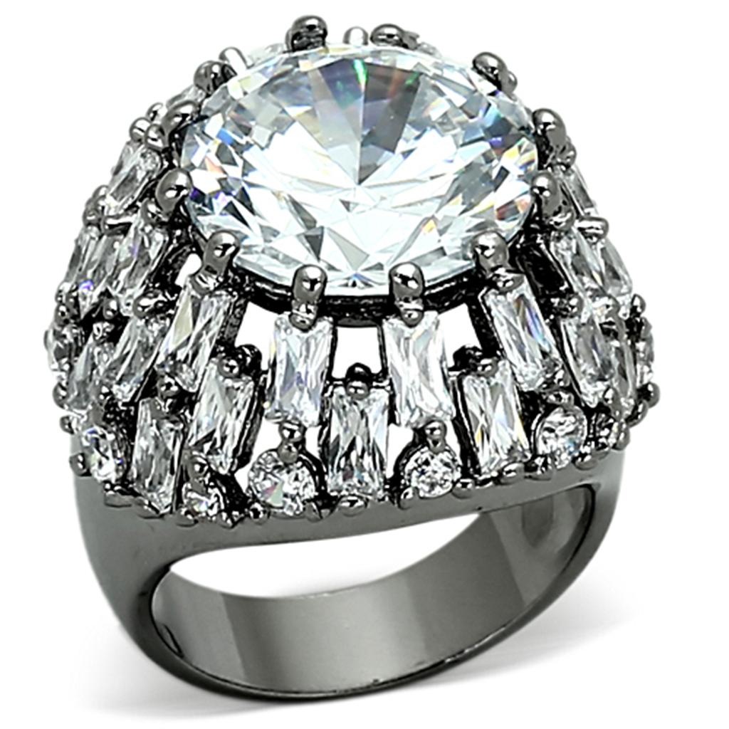 LOA885 - Ruthenium Brass Ring with AAA Grade CZ  in Clear-0
