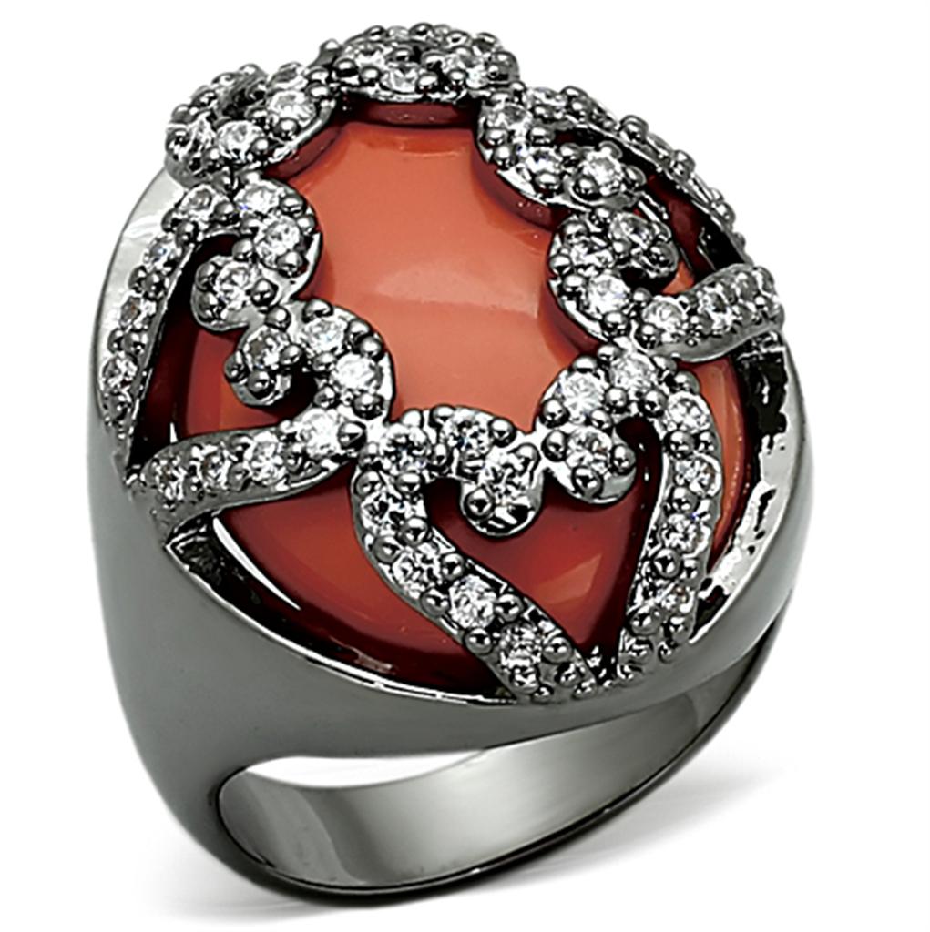 LOA886 - Ruthenium Brass Ring with Synthetic Cat Eye in Orange-0