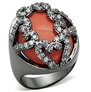 LOA886 - Ruthenium Brass Ring with Synthetic Cat Eye in Orange-0