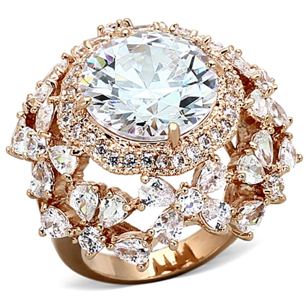 LOA891 - Rose Gold Brass Ring with AAA Grade CZ  in Clear-0