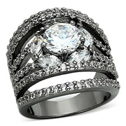 LOA895 - Ruthenium Brass Ring with AAA Grade CZ  in Clear-0