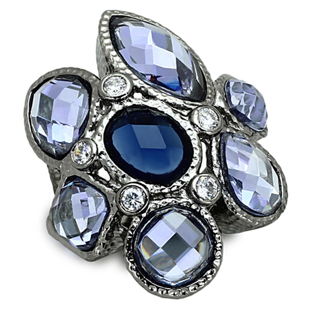 LOA906 - Ruthenium Brass Ring with Synthetic Synthetic Glass in Multi Color-0