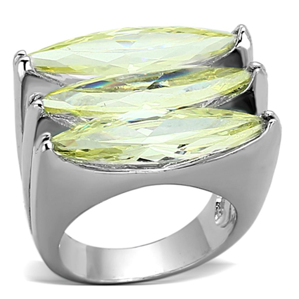 LOA916 - Rhodium Brass Ring with AAA Grade CZ  in Apple Green color-0