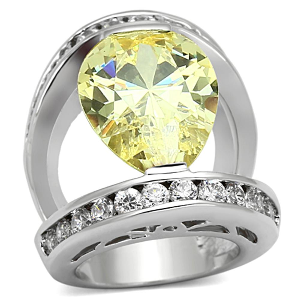 LOA925 - Rhodium Brass Ring with AAA Grade CZ  in Citrine Yellow-0