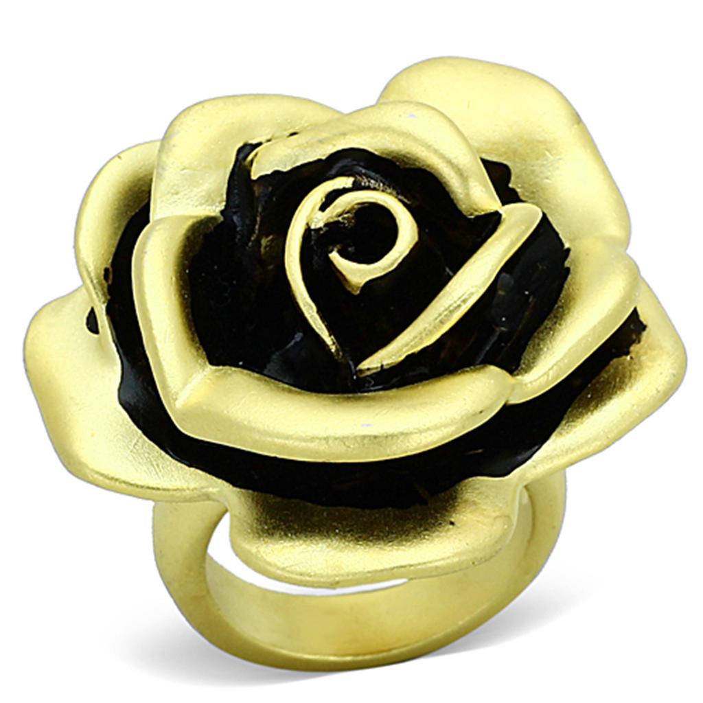 LOA930 - Matte Gold Brass Ring with Epoxy  in Jet-0