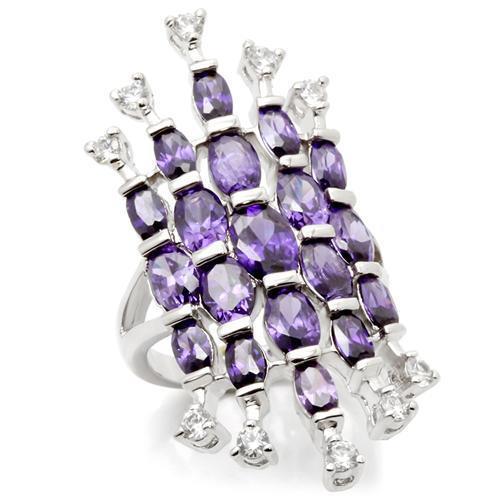 LOA933 - Rhodium Brass Ring with AAA Grade CZ  in Amethyst-0