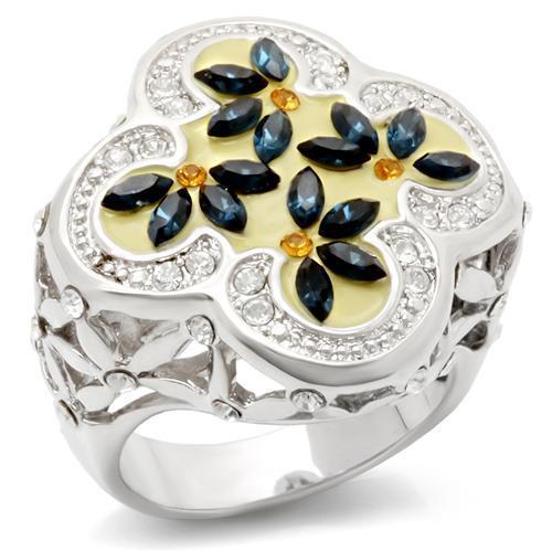 LOA940 - Rhodium Brass Ring with Top Grade Crystal  in Multi Color-0