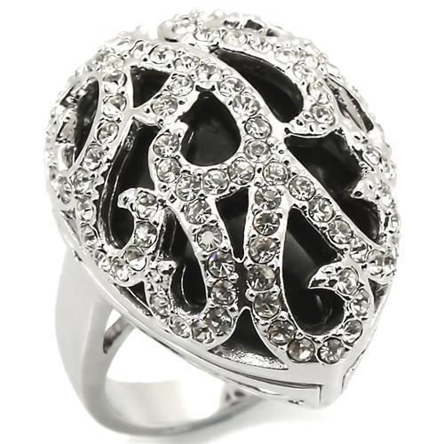 LOA943 - Rhodium Brass Ring with Semi-Precious Agate in Jet-0