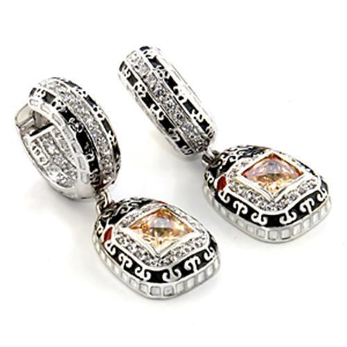 LOA968 - Rhodium Brass Earrings with AAA Grade CZ  in Champagne-0