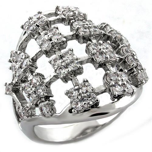 LOA996 - Rhodium Brass Ring with AAA Grade CZ  in Clear-0