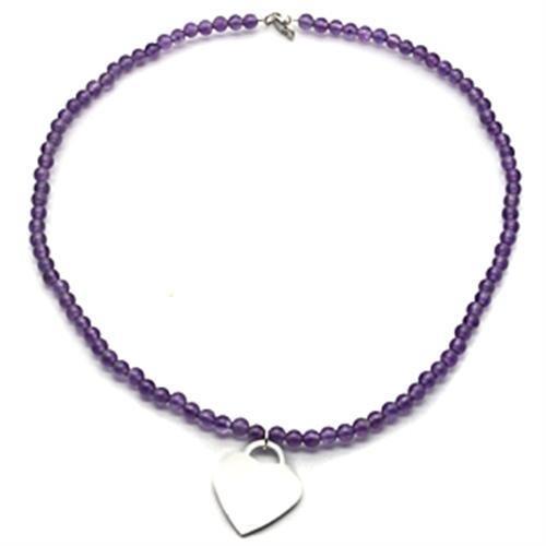 LOS029 - Silver 925 Sterling Silver Necklace with Synthetic Glass Bead in Amethyst-0