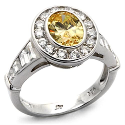 LOS031 - Rhodium 925 Sterling Silver Ring with AAA Grade CZ  in Topaz-0