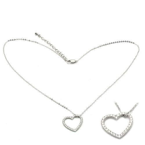 LOS032 - Rhodium 925 Sterling Silver Chain Pendant with AAA Grade CZ  in Clear-0