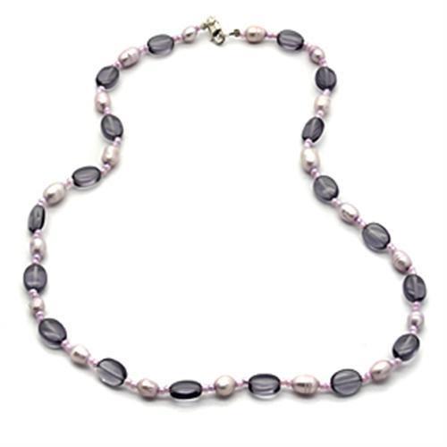 LOS066 - Silver 925 Sterling Silver Necklace with Synthetic Synthetic Glass in Amethyst-0