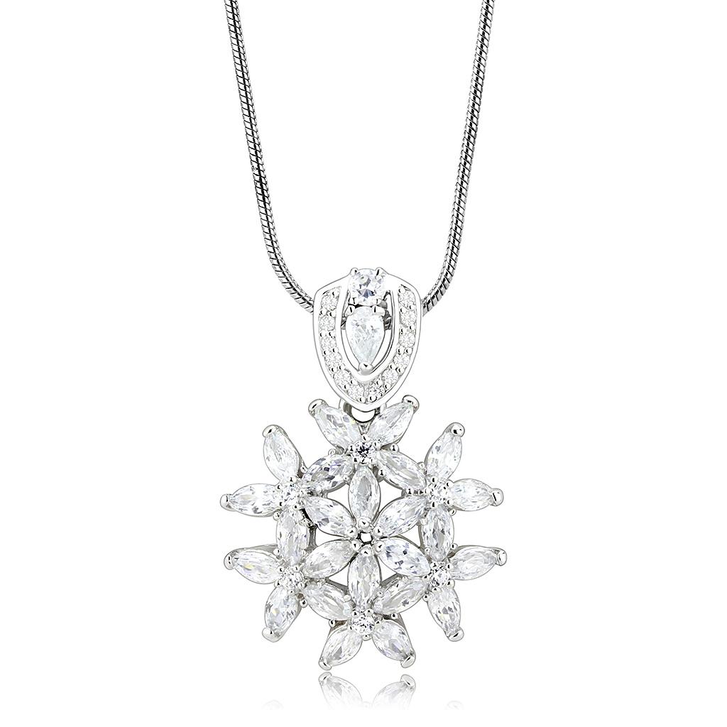 LOS067 - Rhodium 925 Sterling Silver Pendant with AAA Grade CZ  in Clear-0