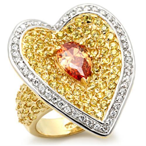 LOS096 - Gold+Rhodium 925 Sterling Silver Ring with AAA Grade CZ  in Champagne-0