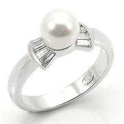 LOS099 - Rhodium 925 Sterling Silver Ring with Synthetic Pearl in White-0