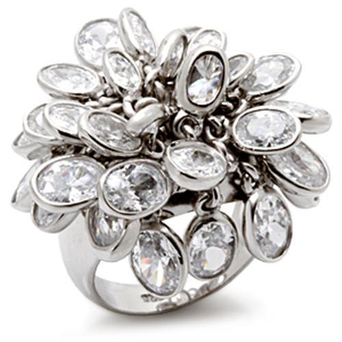 LOS114 - Rhodium 925 Sterling Silver Ring with AAA Grade CZ  in Clear-0