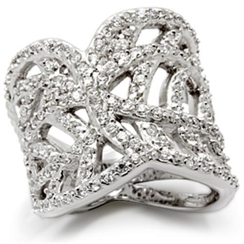 LOS117 - Rhodium 925 Sterling Silver Ring with AAA Grade CZ  in Clear-0