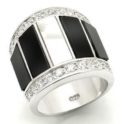 LOS154 - Rhodium 925 Sterling Silver Ring with Semi-Precious Agate in Multi Color-0