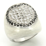 LOS167 - Rhodium 925 Sterling Silver Ring with AAA Grade CZ  in Jet-0