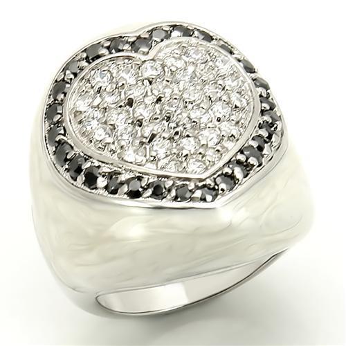 LOS167 - Rhodium 925 Sterling Silver Ring with AAA Grade CZ  in Jet-0