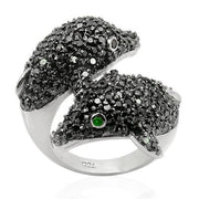 LOS195 - Rhodium + Ruthenium 925 Sterling Silver Ring with Synthetic Synthetic Glass in Emerald-0