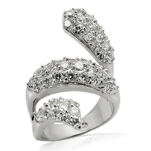 LOS219 - Rhodium 925 Sterling Silver Ring with AAA Grade CZ  in Clear-0