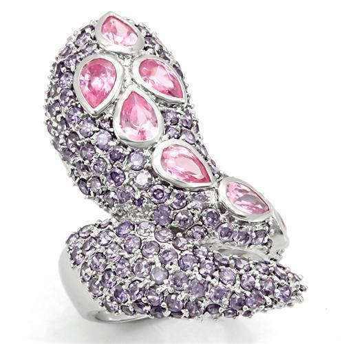 LOS222 - Rhodium 925 Sterling Silver Ring with AAA Grade CZ  in Rose-0