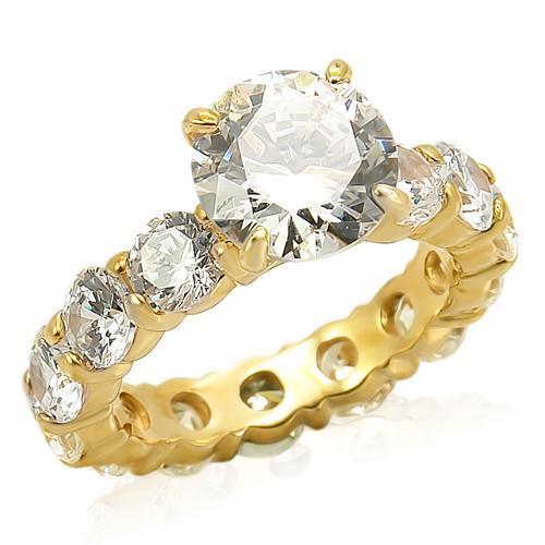 LOS243 - Gold 925 Sterling Silver Ring with AAA Grade CZ  in Clear-0