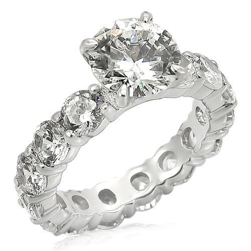 LOS244 - Rhodium 925 Sterling Silver Ring with AAA Grade CZ  in Clear-0