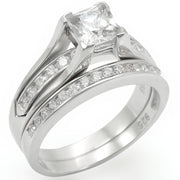 LOS256 - Rhodium 925 Sterling Silver Ring with AAA Grade CZ  in Clear-0