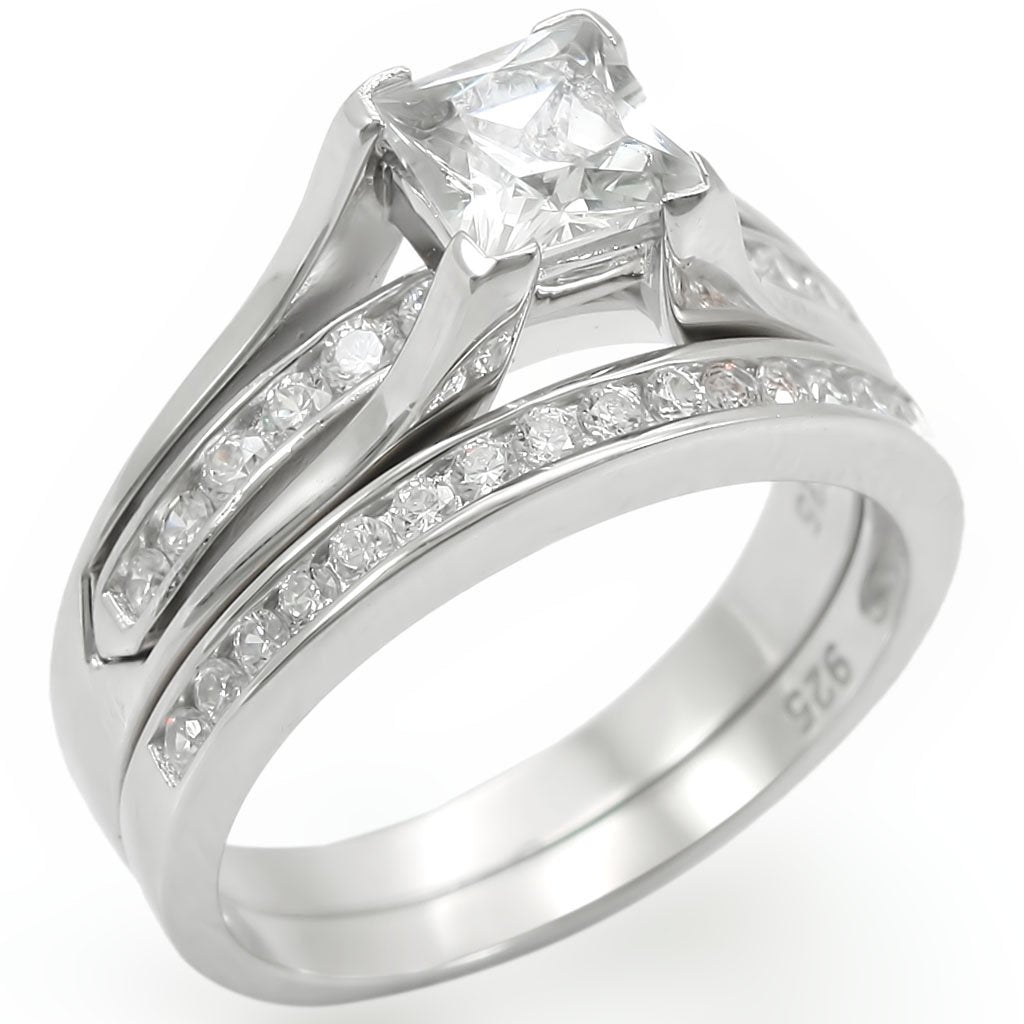 LOS256 - Rhodium 925 Sterling Silver Ring with AAA Grade CZ  in Clear-0