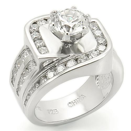 LOS265 - Rhodium 925 Sterling Silver Ring with AAA Grade CZ  in Clear-0