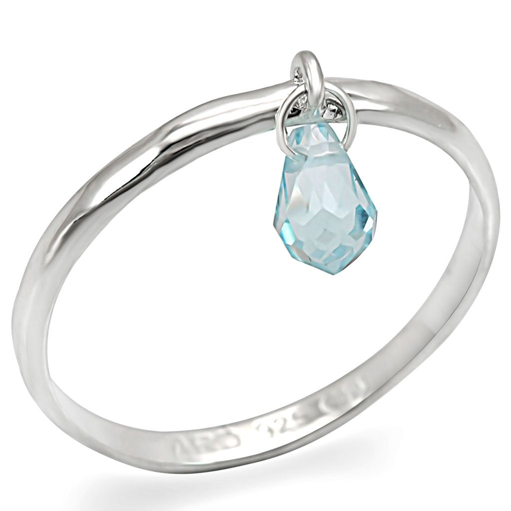 LOS268 - Silver 925 Sterling Silver Ring with Genuine Stone  in Sea Blue-0