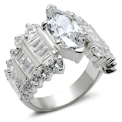 LOS269 - Rhodium 925 Sterling Silver Ring with AAA Grade CZ  in Clear-0